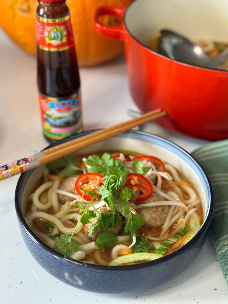 Lou Robbie's Pork Ball & Udon Soup Recipe for Chilly Nights